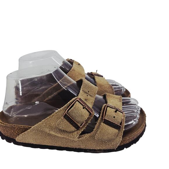 Birkenstock Shoes - Birkenstock Arizona Soft Footbed Slide Suede Leather Sandal Taupe Women's 9